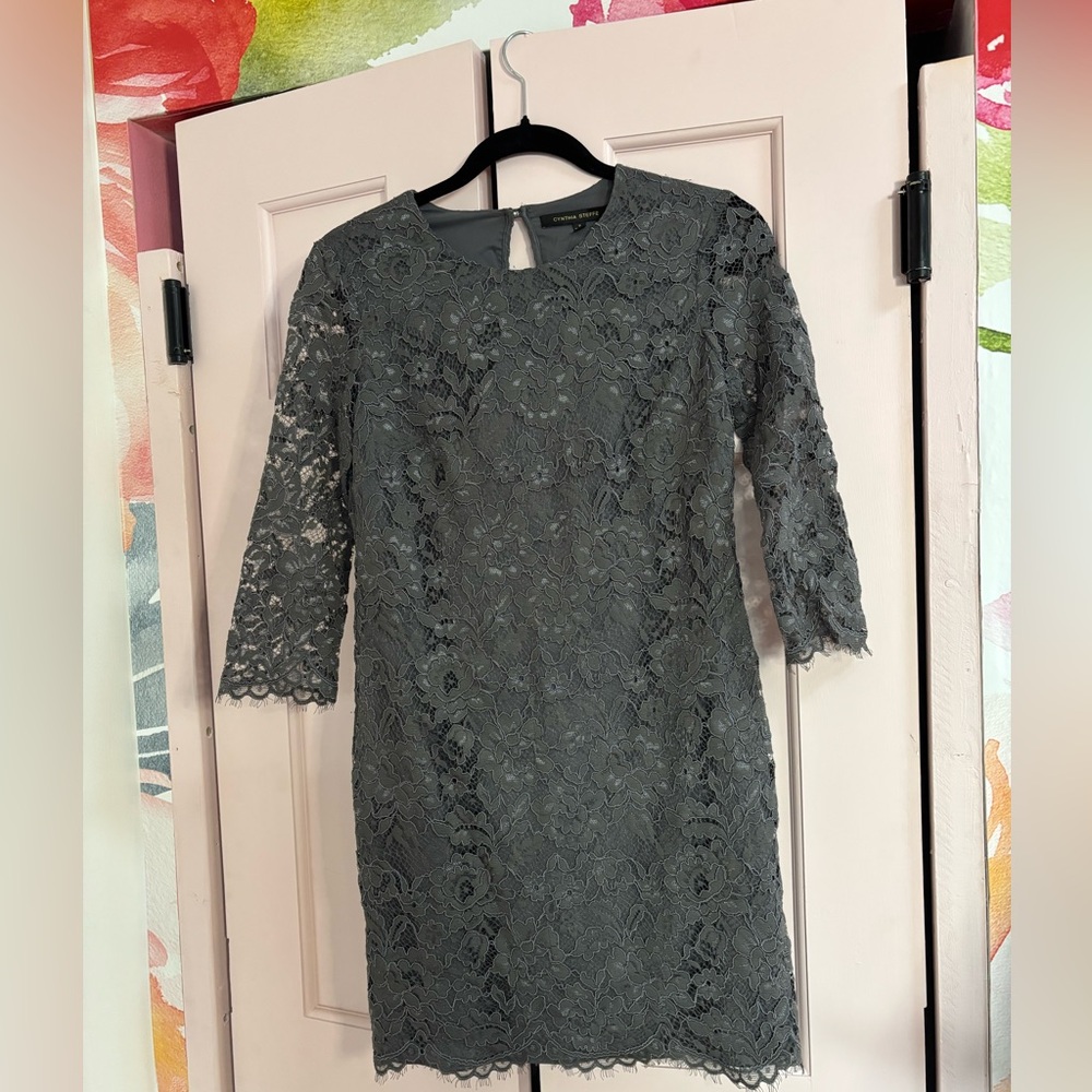 Cynthia Steffe Charcoal Lace Long Sleeve Dress